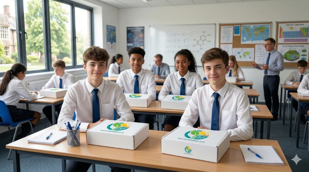 Estudiantes en aula con kits de experimentos GAIA